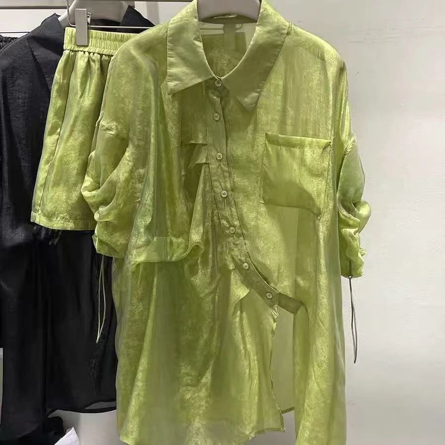 507/25123/139-9 不规则衬衫短裤套装减龄上衣宽松两件套潮