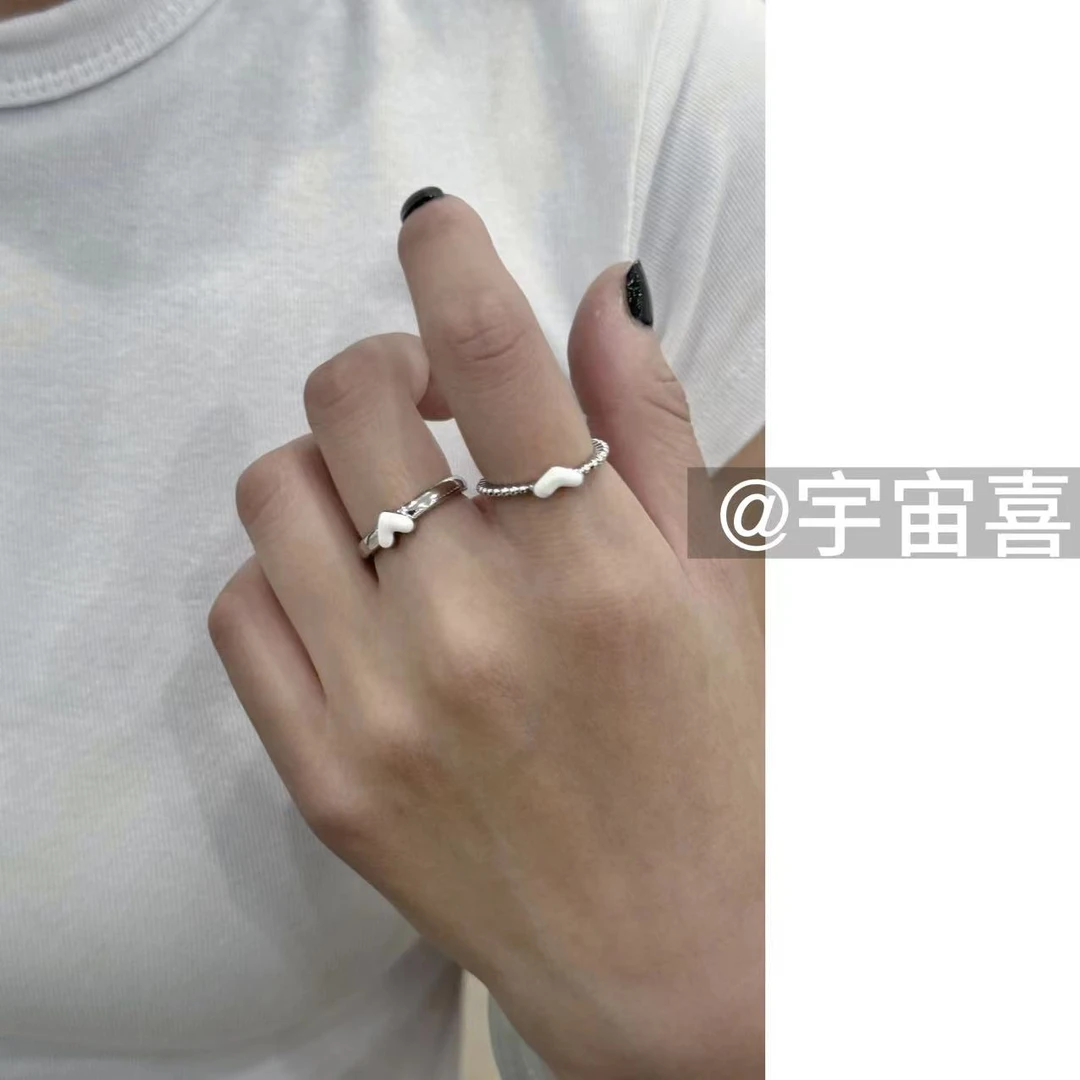 铜合金珐琅戒指  K2-120【白色珐琅爱心开口韩版戒指】