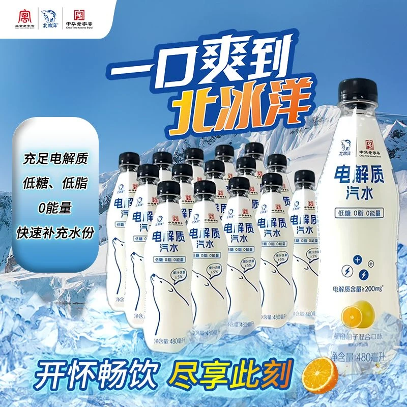 北冰洋 电解质汽水（柳橙柚子）480ml*15瓶 果汁碳酸饮料整箱