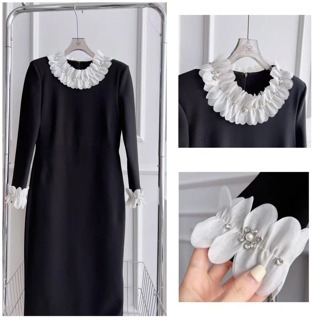 MEIPEI 法式千金风氛围感钉珠小黑裙25011288/25011299