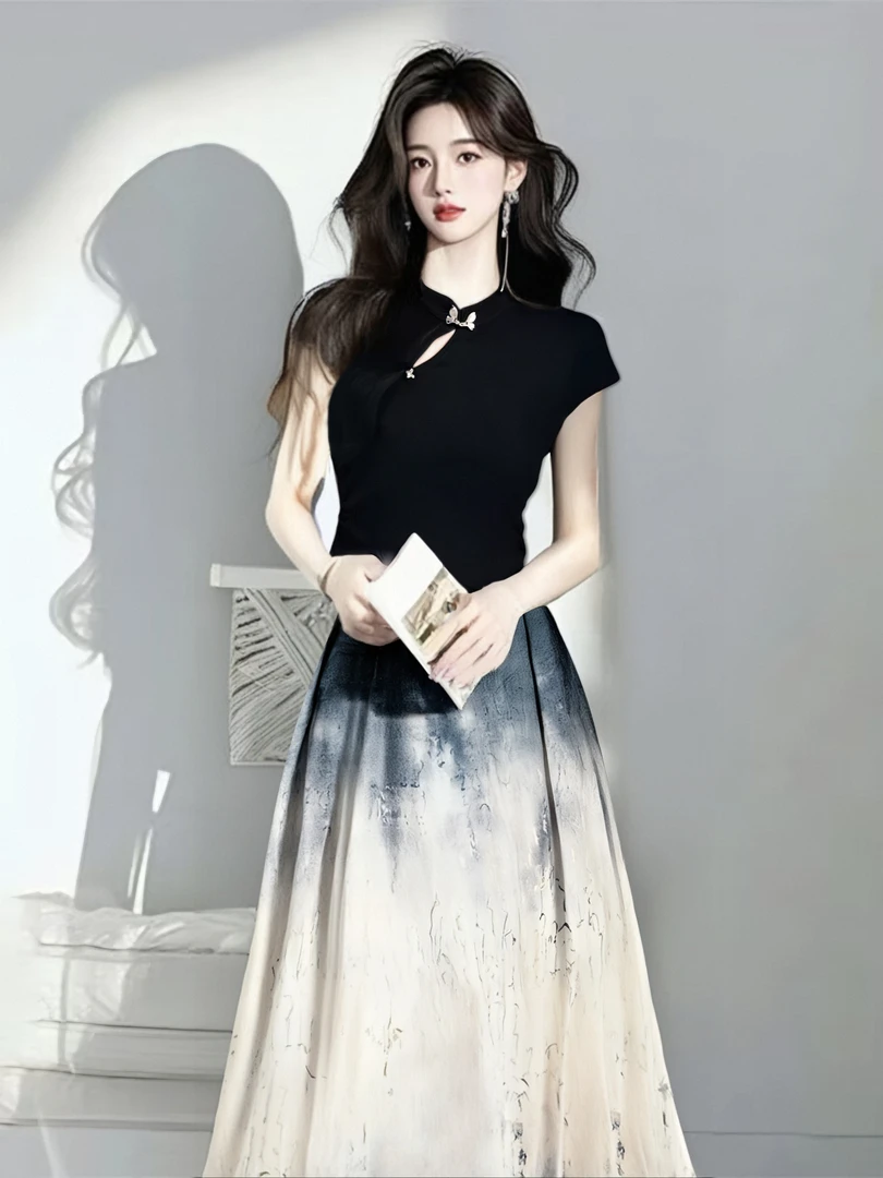 国风时尚2025春季新款连衣裙旗袍改良短袖小众上衣中式半身裙女装