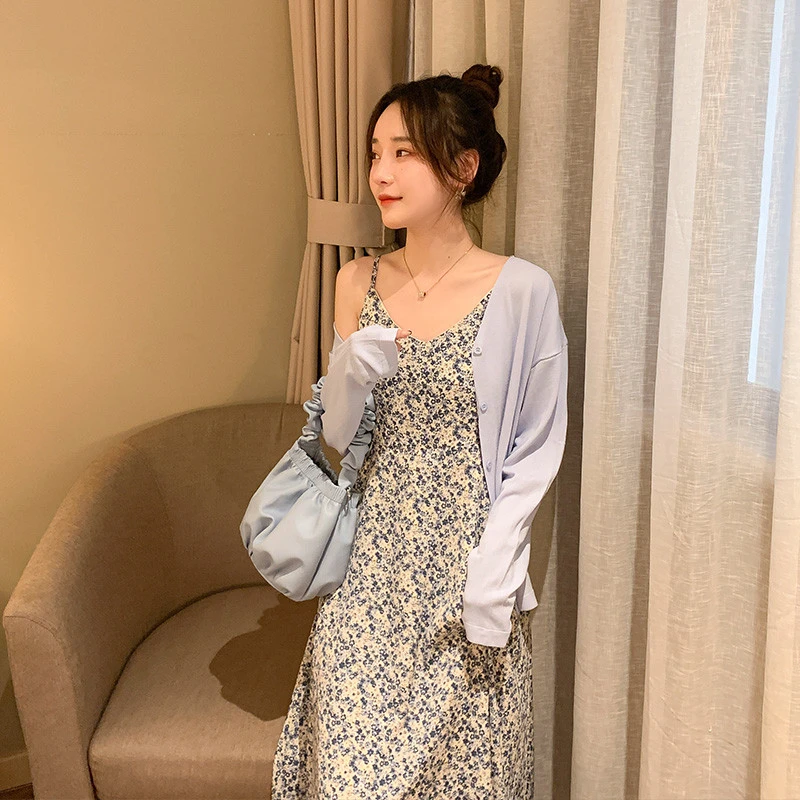 夏季雪纺碎花裙吊带连衣裙女春夏设计感小众收腰显瘦小个子内搭打