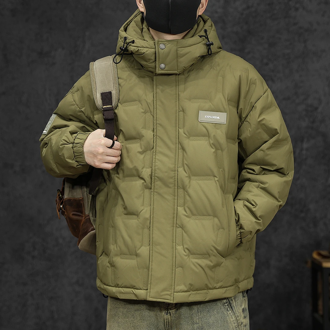 新国标90白鸭绒可拆卸连帽羽绒服男冬季加大码宽松保暖棋盘格外套