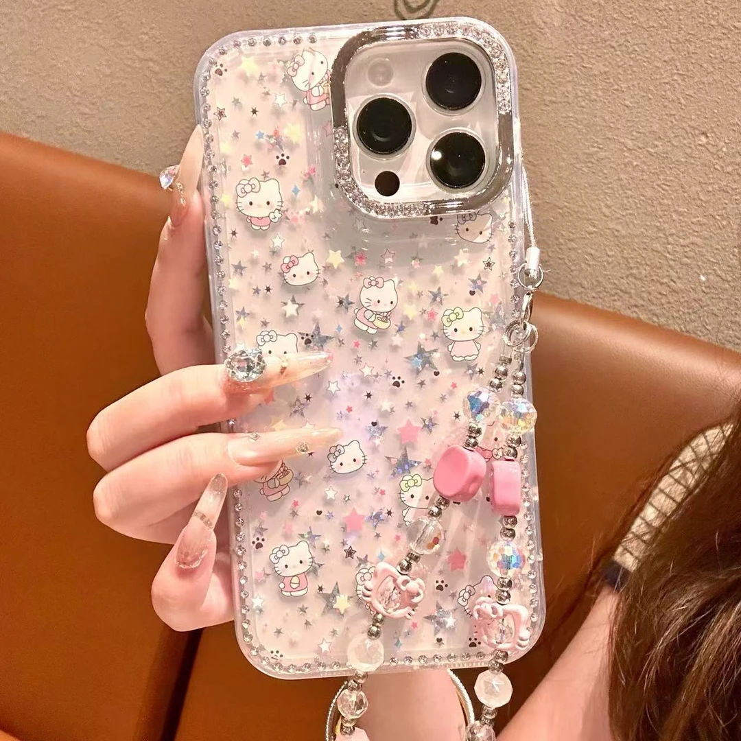 彩色星星KT手链适用苹果16promax手机壳15可爱14防摔13闪钻12女11