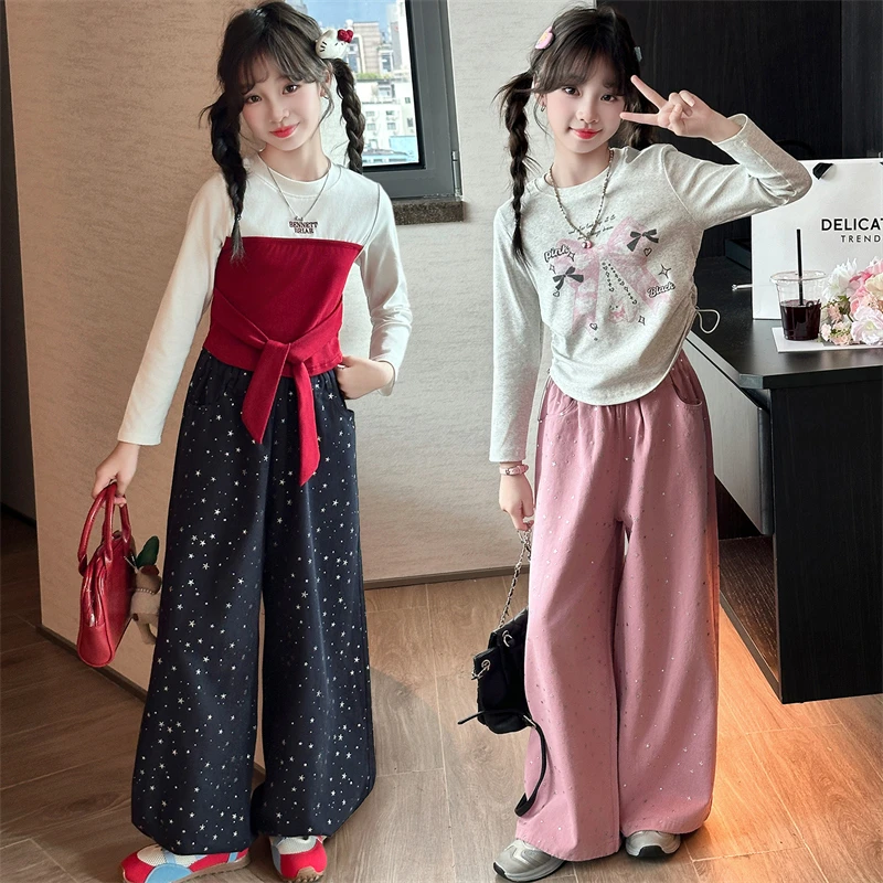 女童套装2025新款春秋款儿童洋气时髦女孩蝴蝶上衣星星裤子两件套
