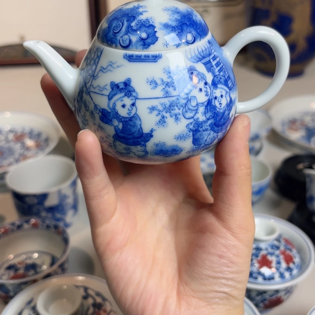 青花五童小壶 把把壶 绝绝子