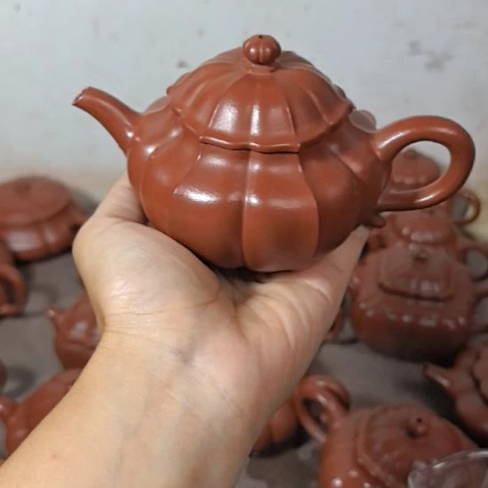 数***字茶壶紫砂朱泥筋纹小莲子190cc
