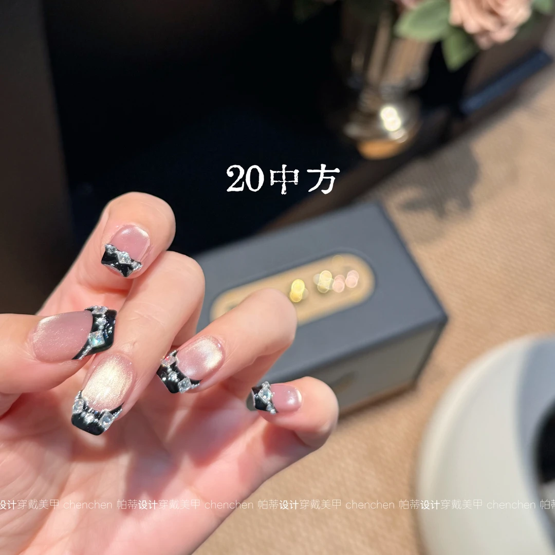 【唉马事】5A高碳锆石鎏金猫眼法式轻奢高级感显白纯手工穿戴甲10片