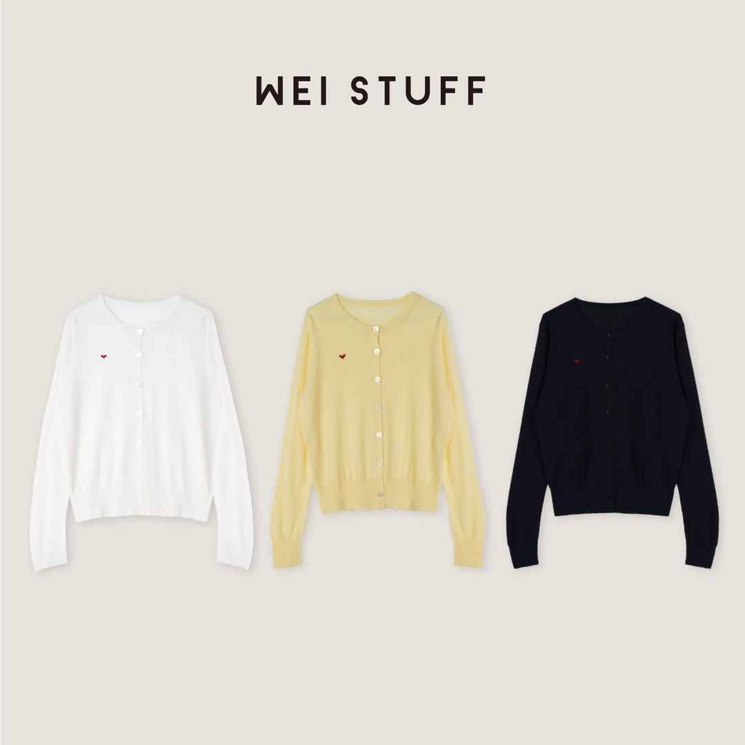 WEI STUFF 新款时尚显瘦洋气休闲百搭圆领长袖毛衣开衫 9007. S