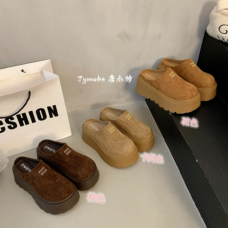 唐小帅~厚底7cm 半拖勃肯鞋女外穿包头拖鞋女鞋网红单鞋