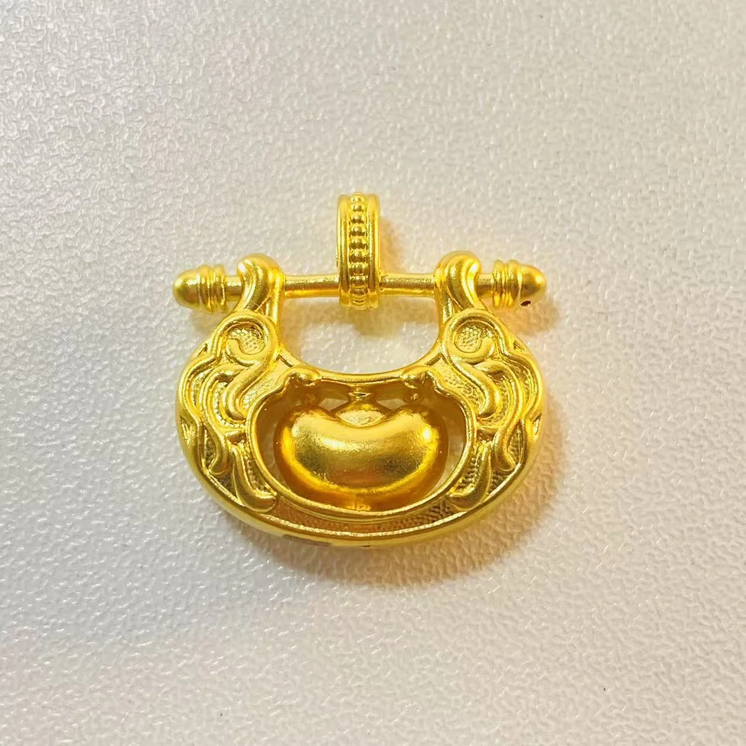 周腾福足金999女款古法祥云元宝黄金吊坠锁骨挂坠送女友生日礼物
