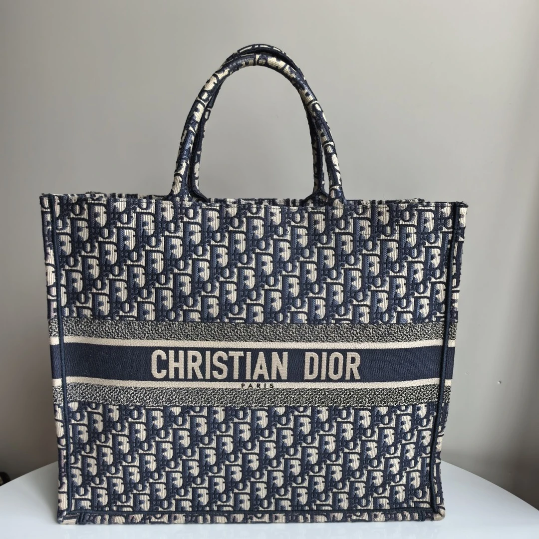 99新 DIOR/迪奥 大号Booktote经典老花刺绣托特包