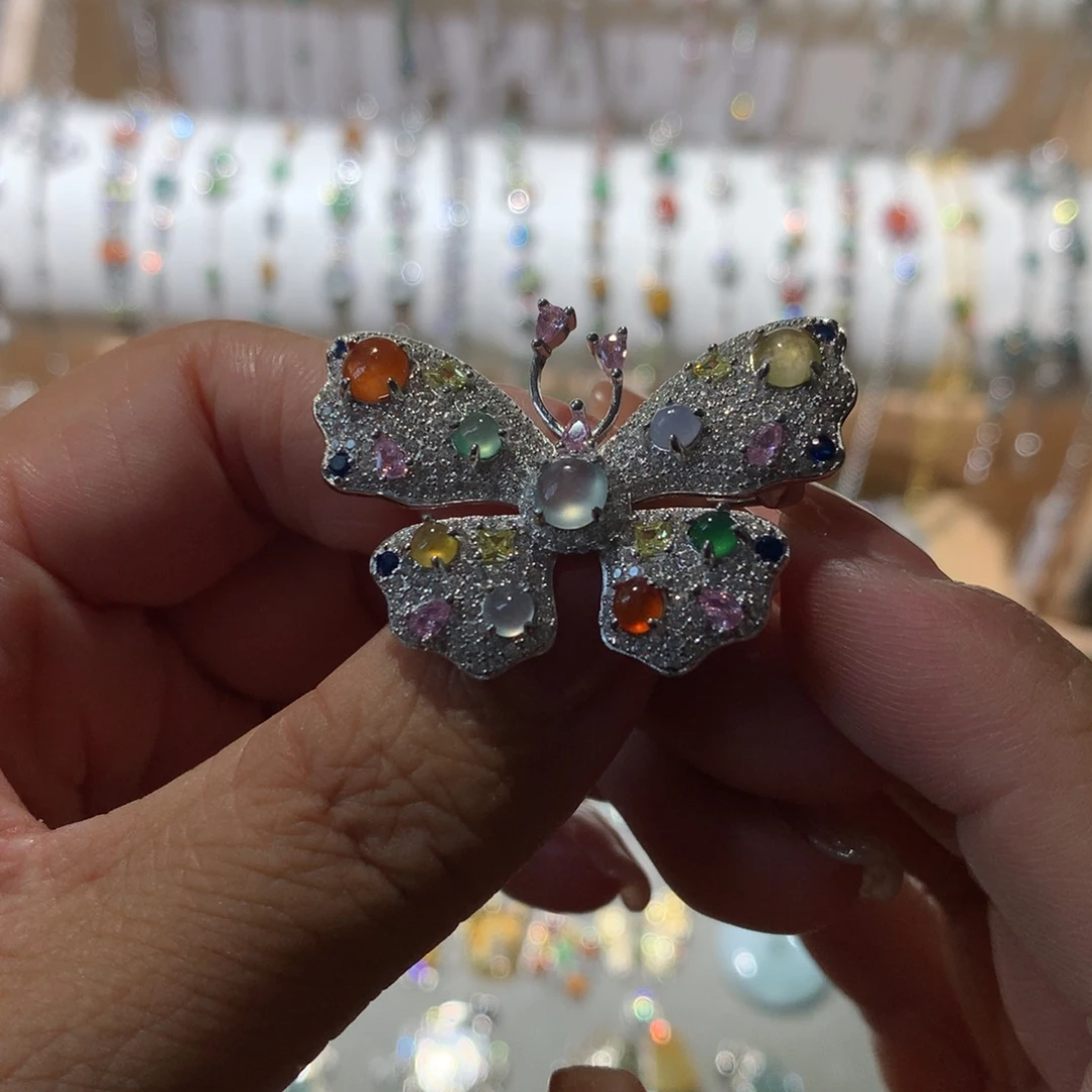 翡翠银S925镶嵌耳饰胸针吊坠