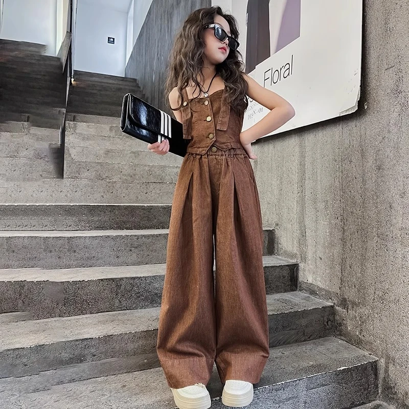 NEXT VSTO女童牛仔套装夏款2025年新款洋气夏装中大童吊带两件套