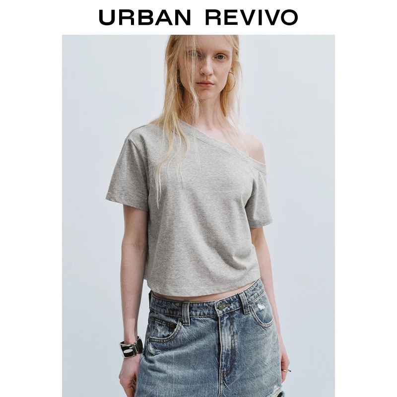 【一秒入夏】UR2025夏季新款女装休闲斜肩领短袖T恤UYY450130