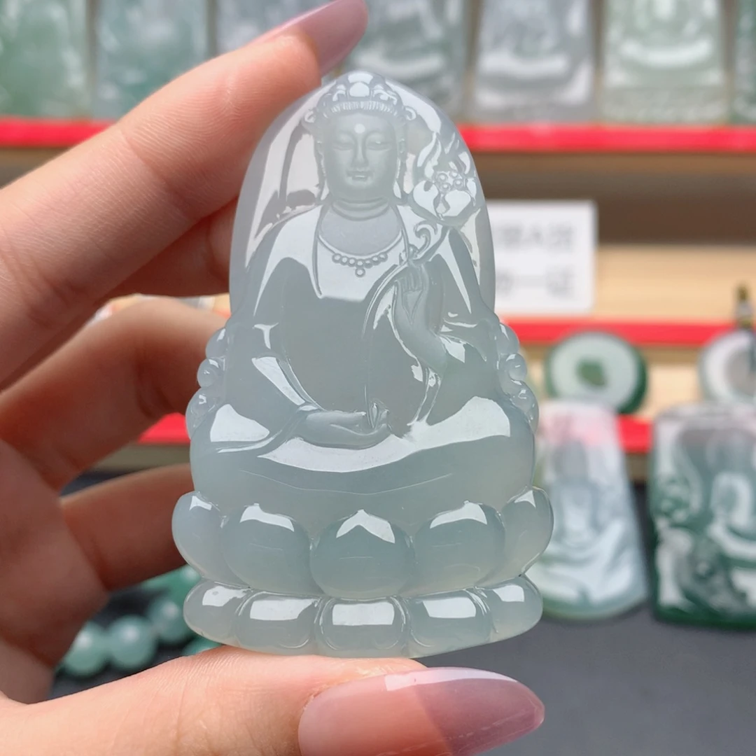 山***山翡翠未镶嵌颈饰素衣观音