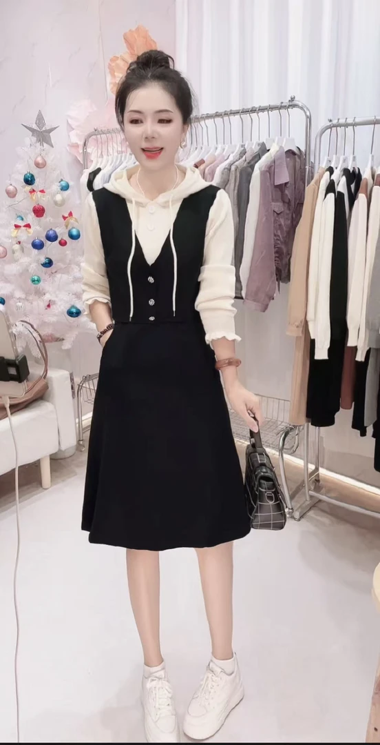 【编码558】运动休闲减龄流苏拼接连帽女款爆款2025新款韩版针织裙