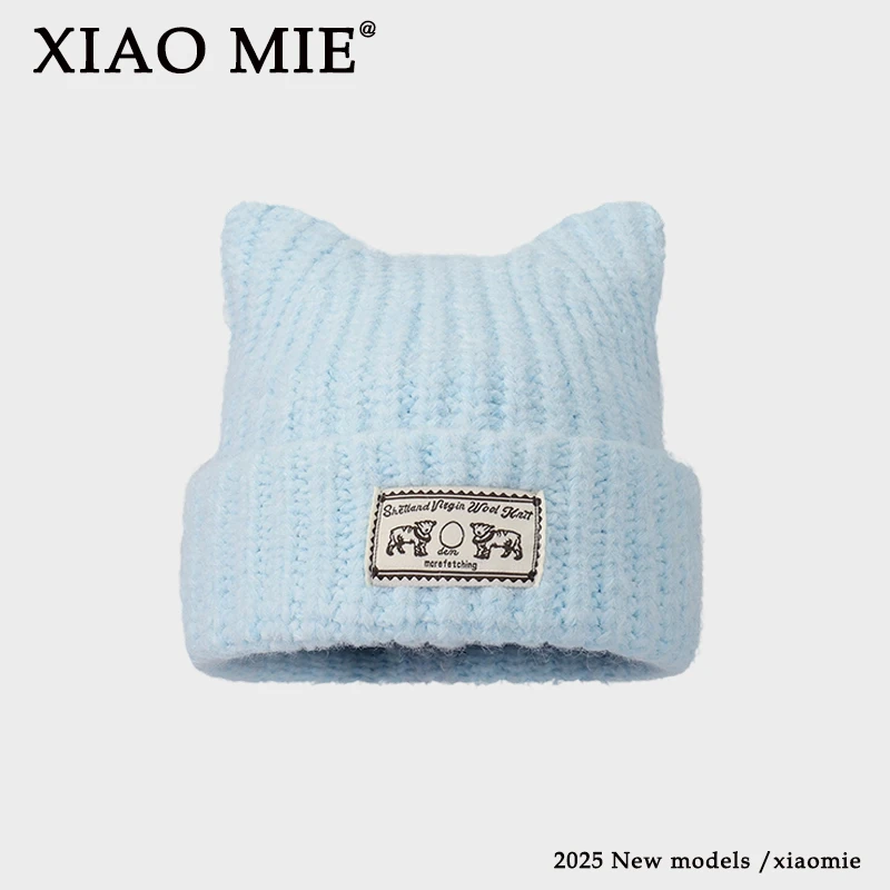 日系可爱猫耳针织帽子女秋冬2025新款甜美加厚保暖护耳包头毛线帽