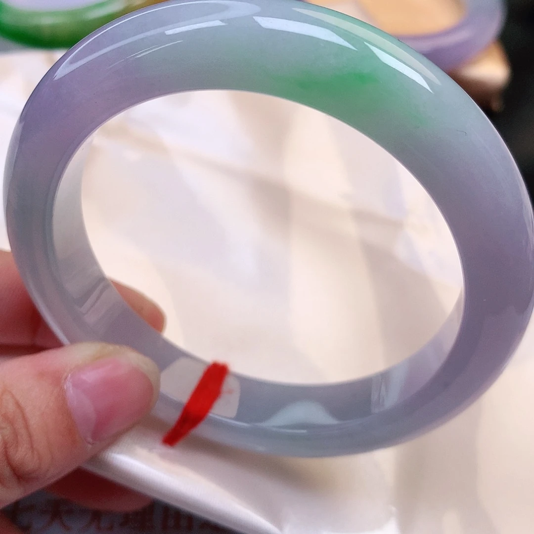 未镶嵌手镯翡翠纯天然翡翠春彩飘阳绿带紫底6565号