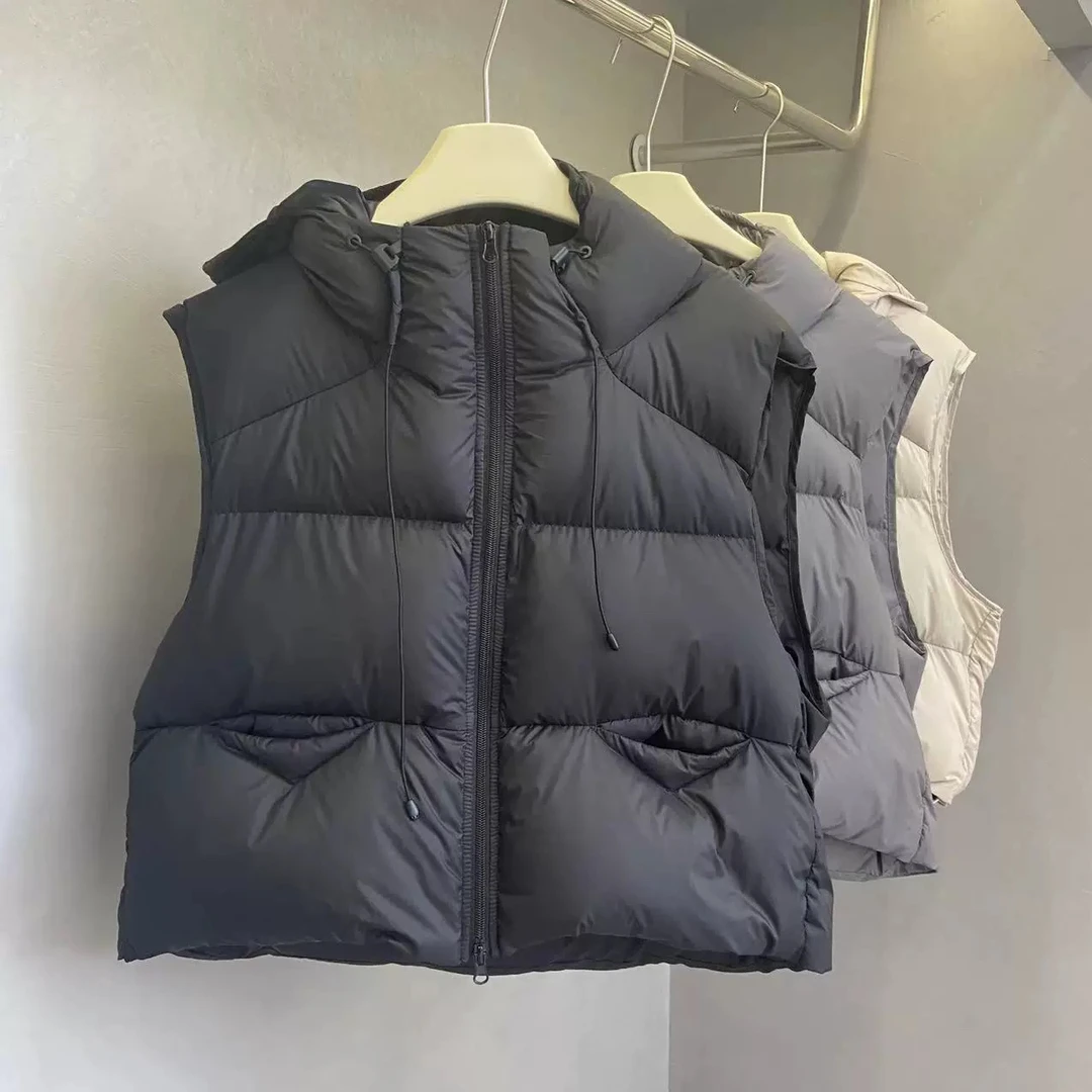 YT01713冬款宽松简约百搭连帽鸭绒羽绒服马甲背心