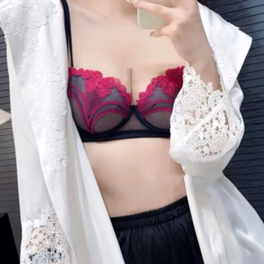 法式蕾丝超薄款内衣女大胸聚拢软钢圈细肩带美背新款纯欲时尚文胸
