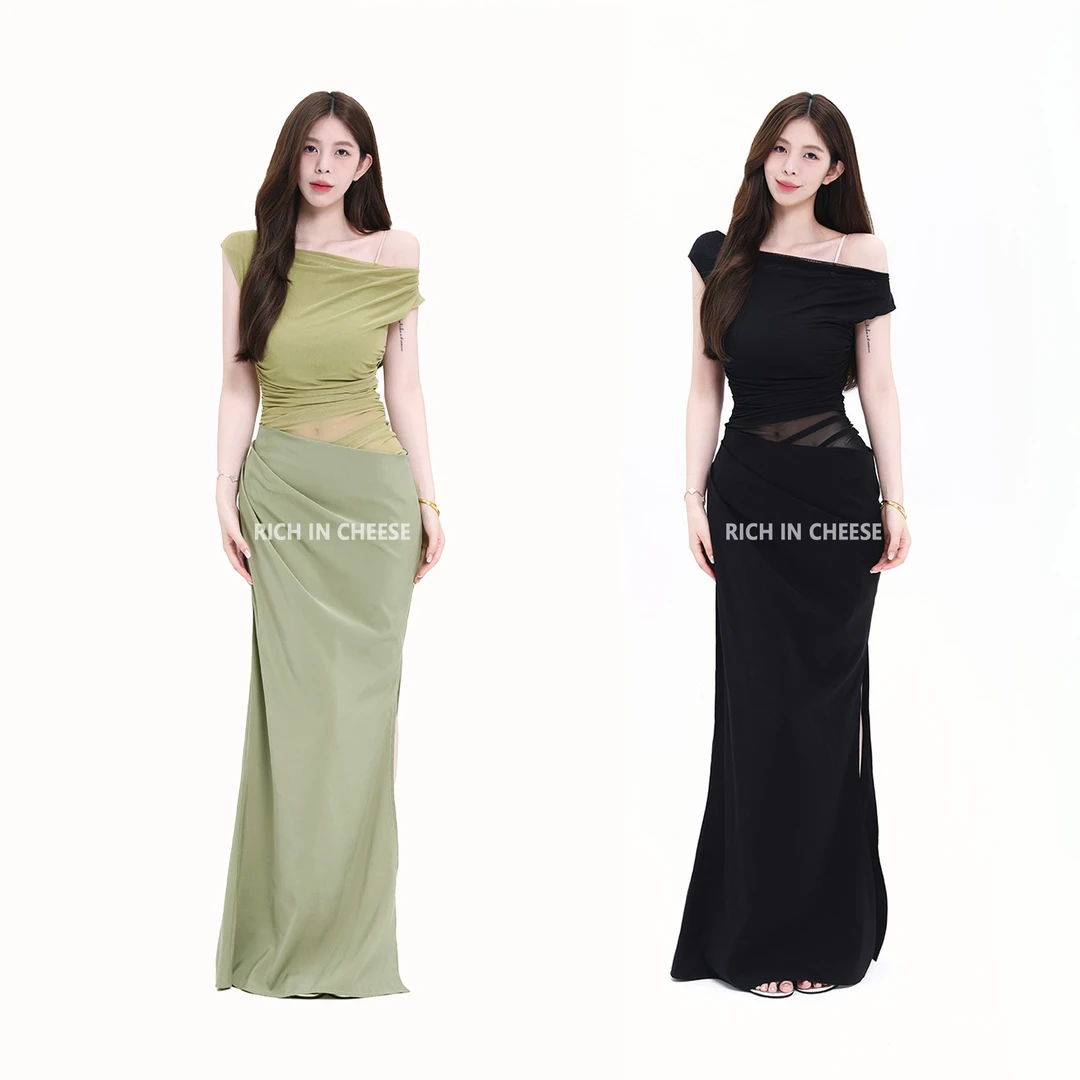 舒胡蕾 只此青绿【部分现货】 一裙三穿气质褶皱收腰显瘦拼接连衣裙