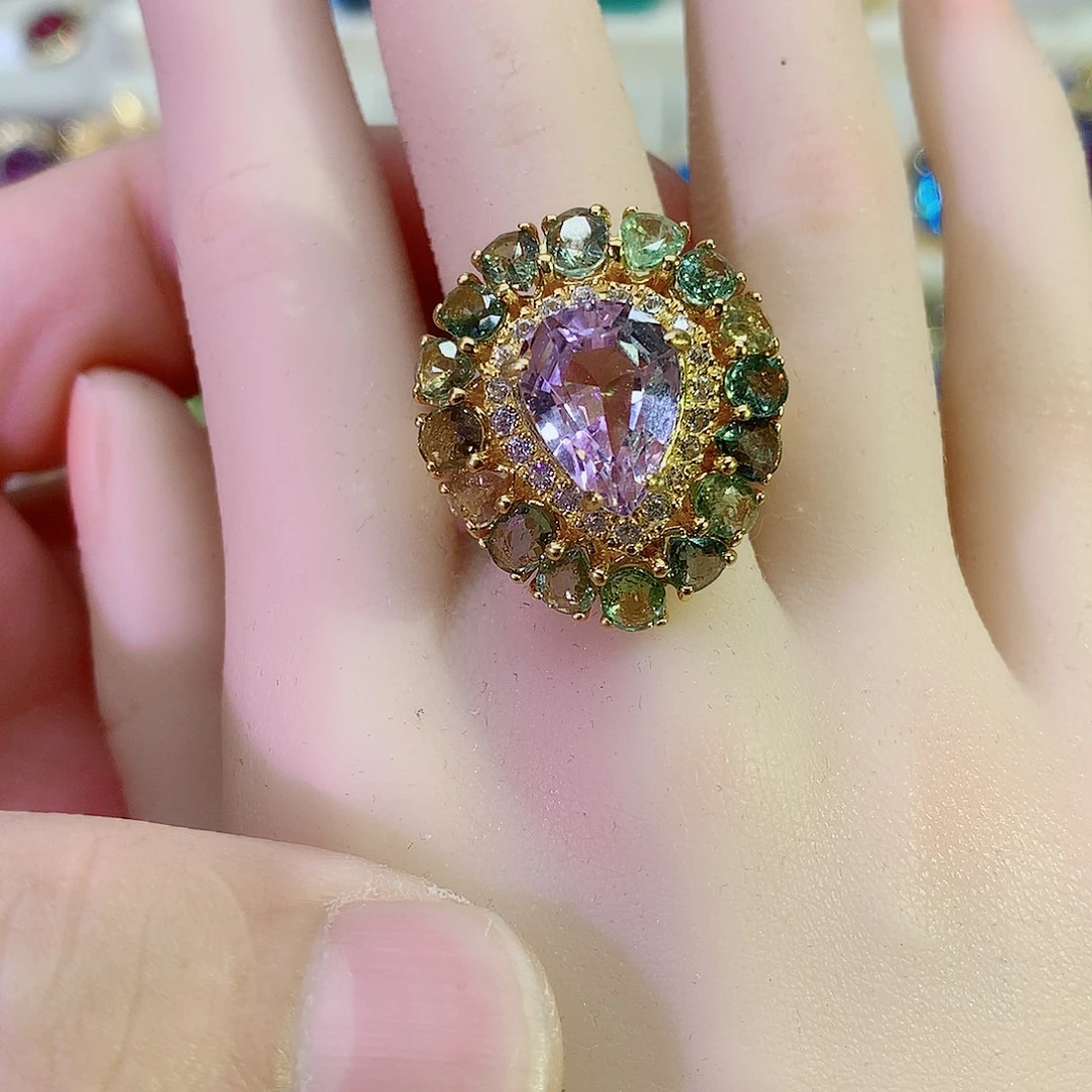 戒指锂辉石银S925镶嵌