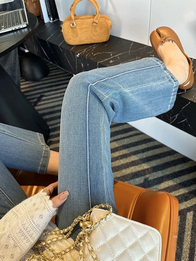 秒变漫画腿~小个子高腰直筒牛仔裤女夏季大码胖mm修身显瘦九分裤