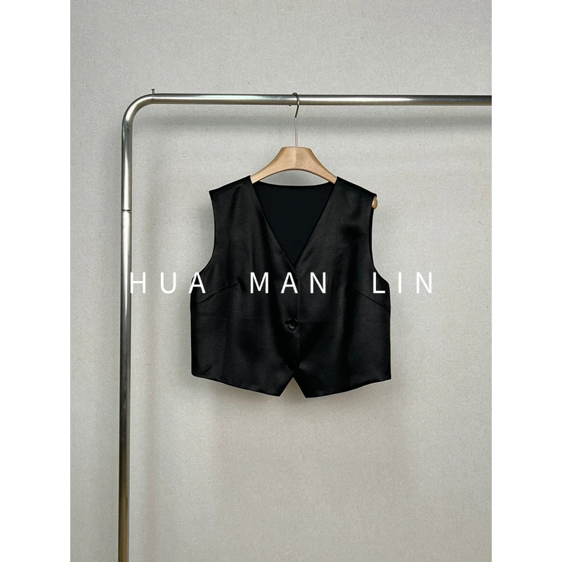 【花滿林】V领正门襟净版50MM吴绫真丝桑蚕丝马夹259133