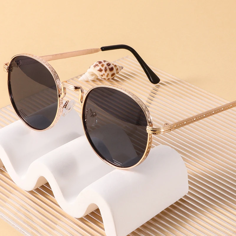 潮流高级复古外贸墨镜时尚男女新款同款圆框遮阳拍欧美太阳眼镜