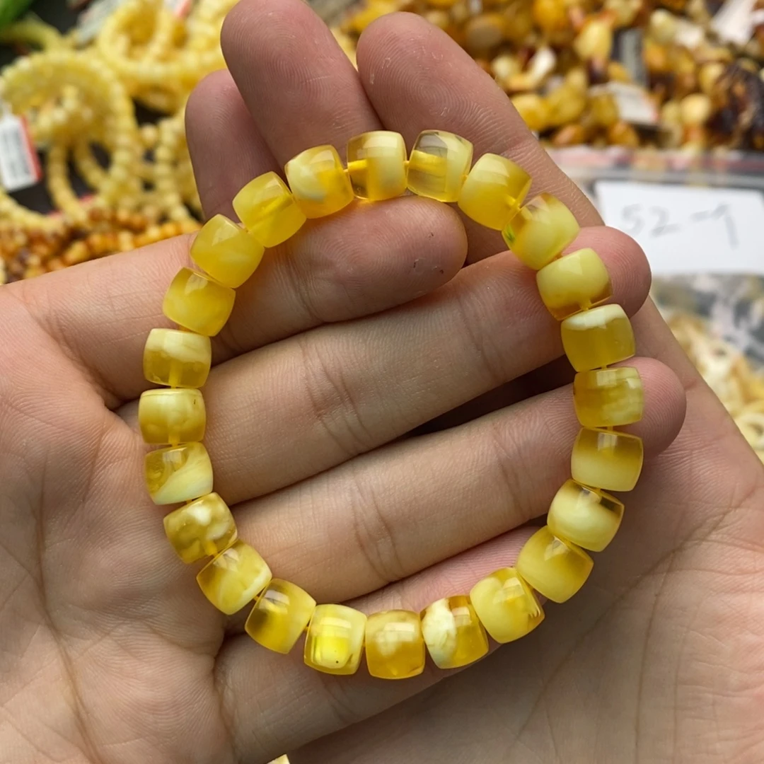 蜜蜡未镶嵌手串俄料金瓷白妖花