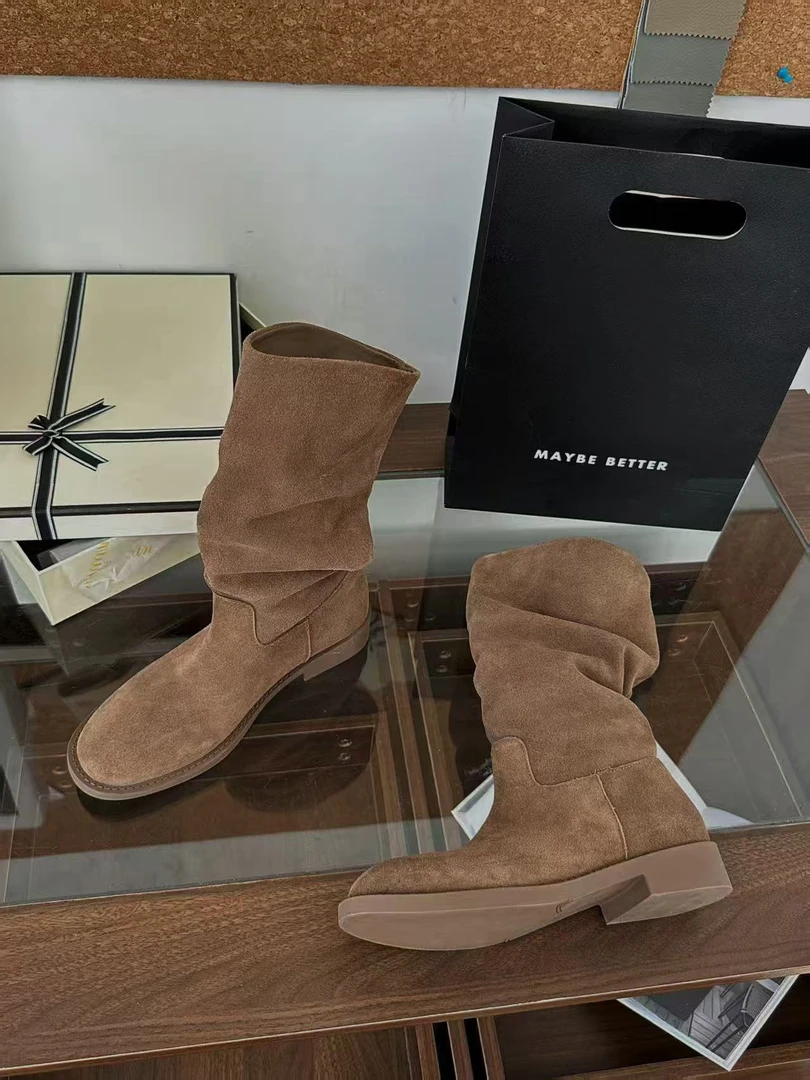 RUIRUI瑞25ss时装靴时尚牛仔靴粗跟女鞋中筒女士女靴短靴 XZ1228R