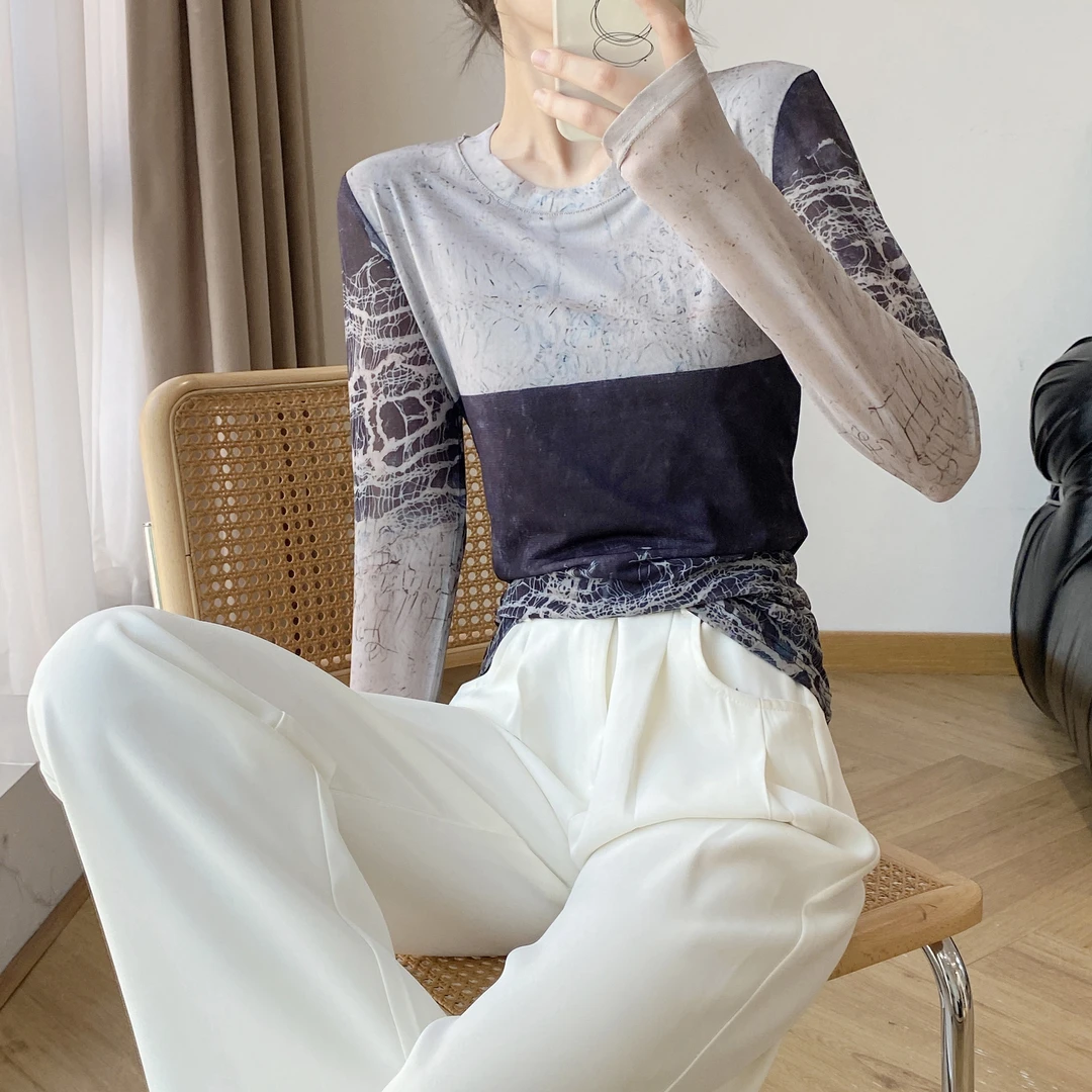 高档洋气衣服秋装女爆款2025新款上衣高级感内搭可外穿网纱打底衫