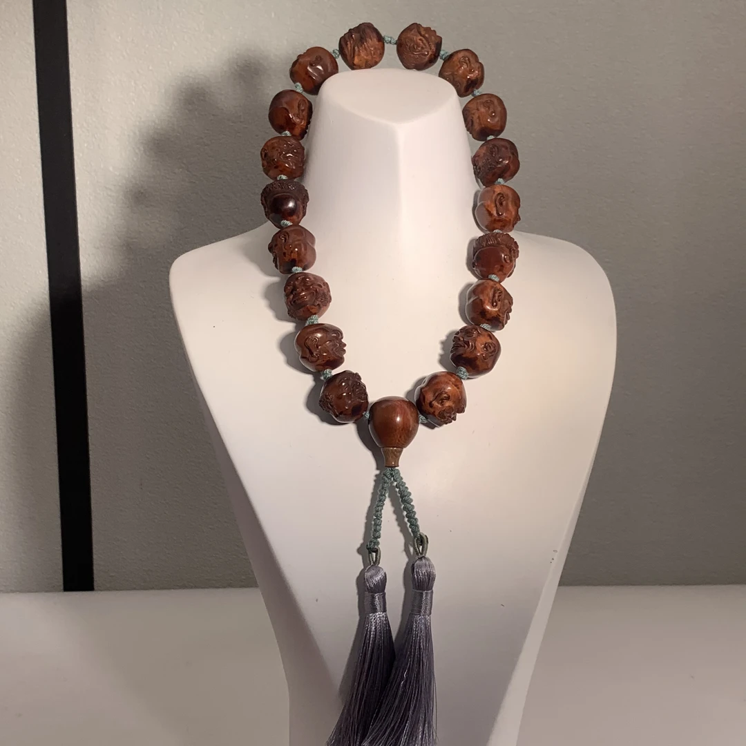 猛犸牙雕猪肝红十八罗汉手持19*18mm假一罚四X3343