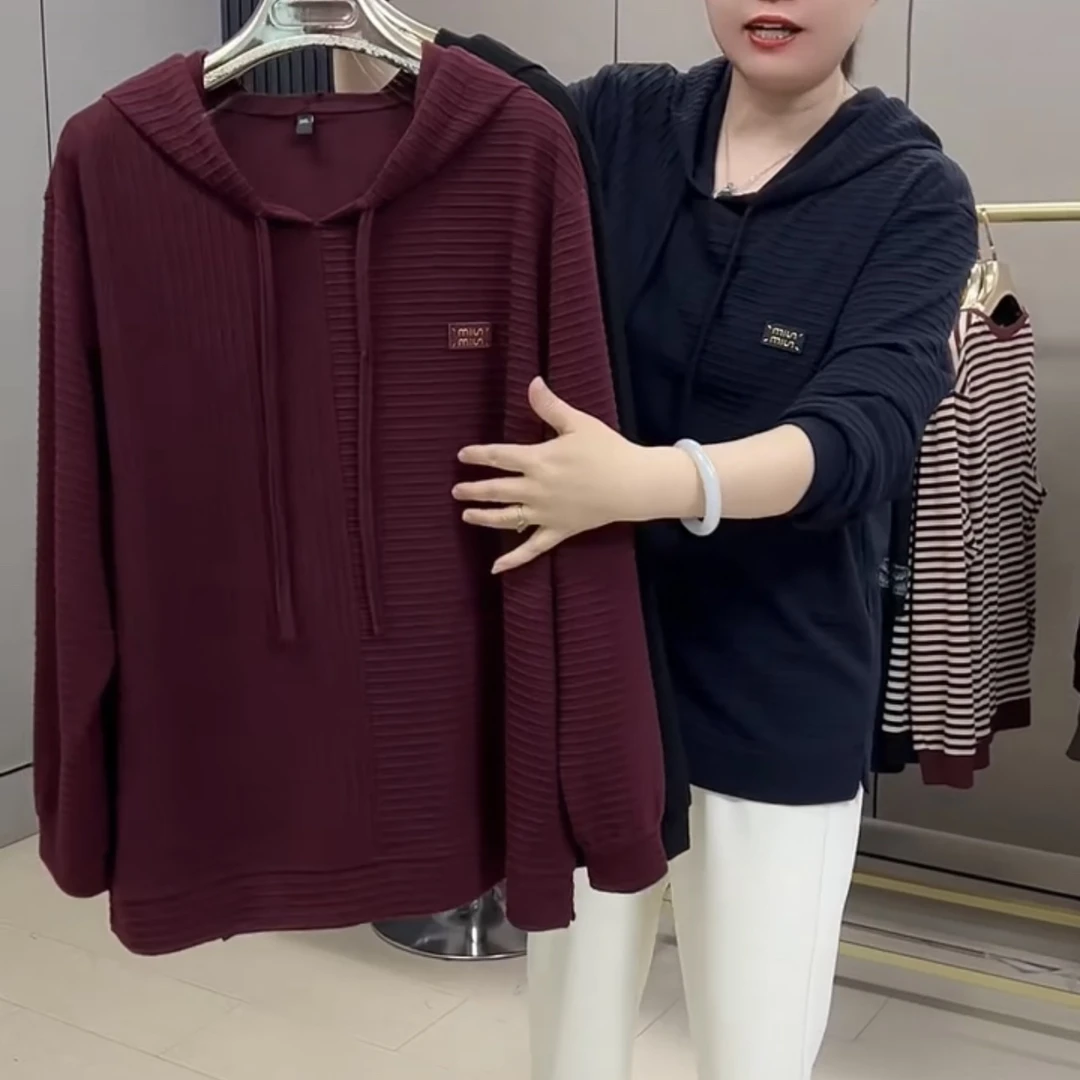 1689梵+大码时尚宽松百搭运动纯色春秋连帽上衣