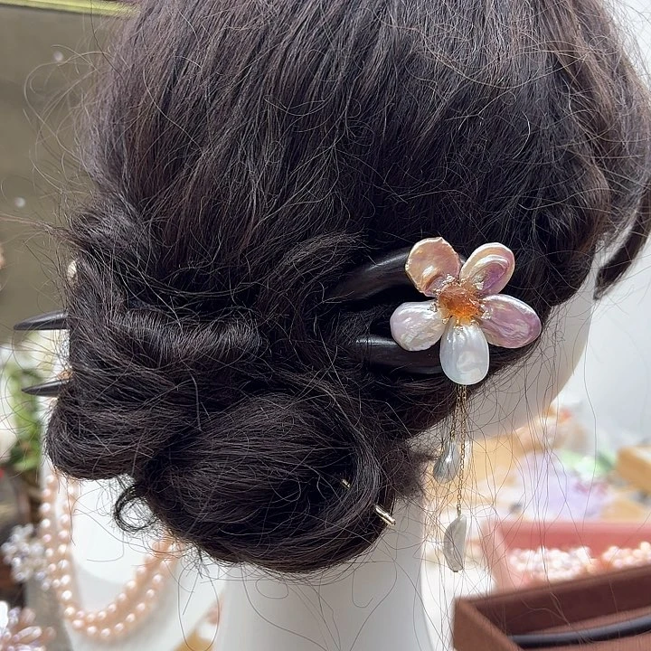 淡水珍珠发饰银S925镶嵌