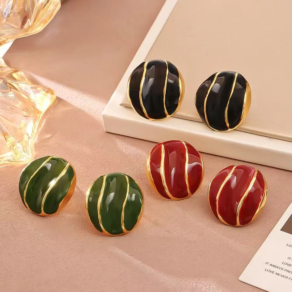 铜合金耳饰 复古彩色滴釉黑色简约耳钉女不规则珐琅耳环时尚耳饰