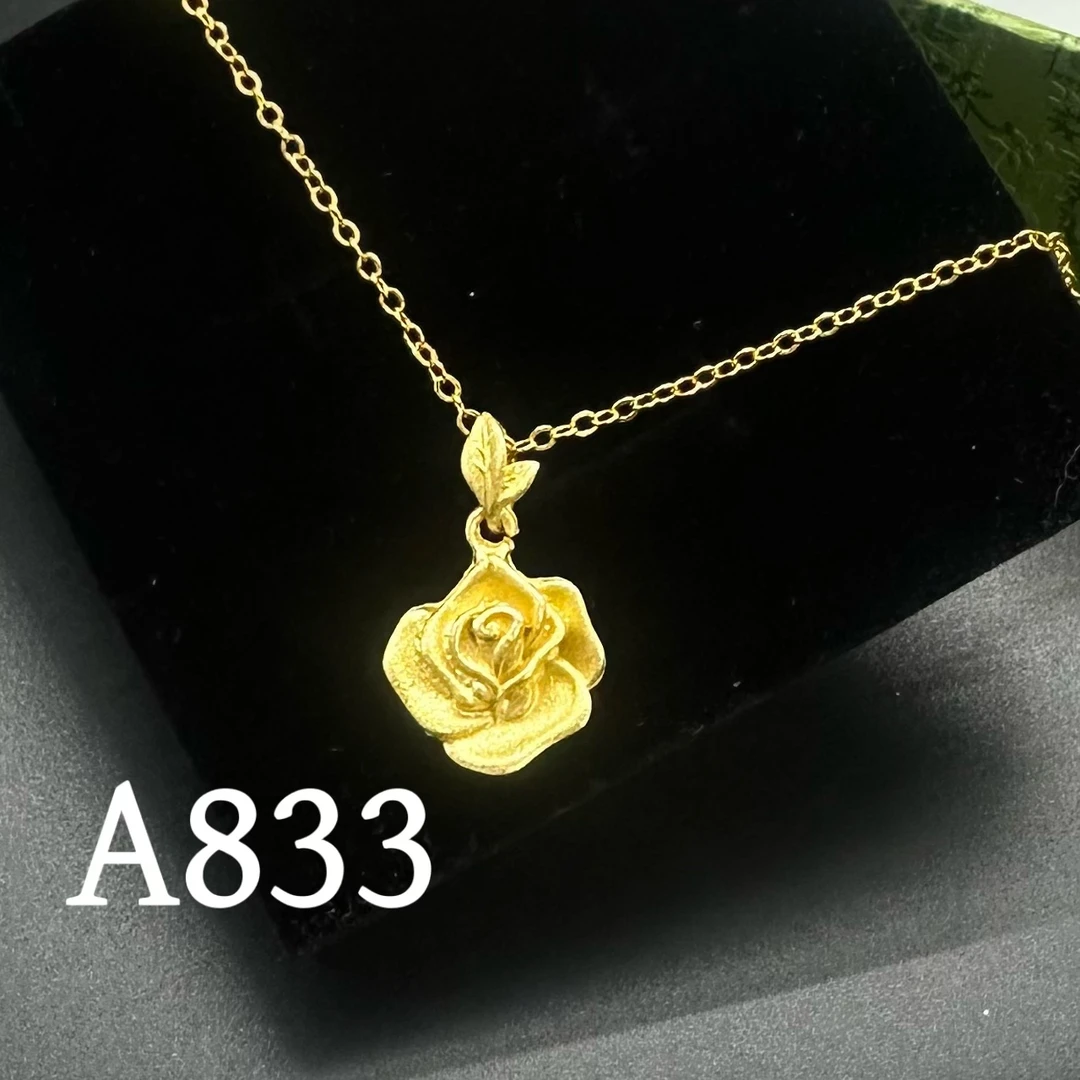 铜合金项链 A833项链玫瑰气质坠链镶嵌百搭轻奢轻奢