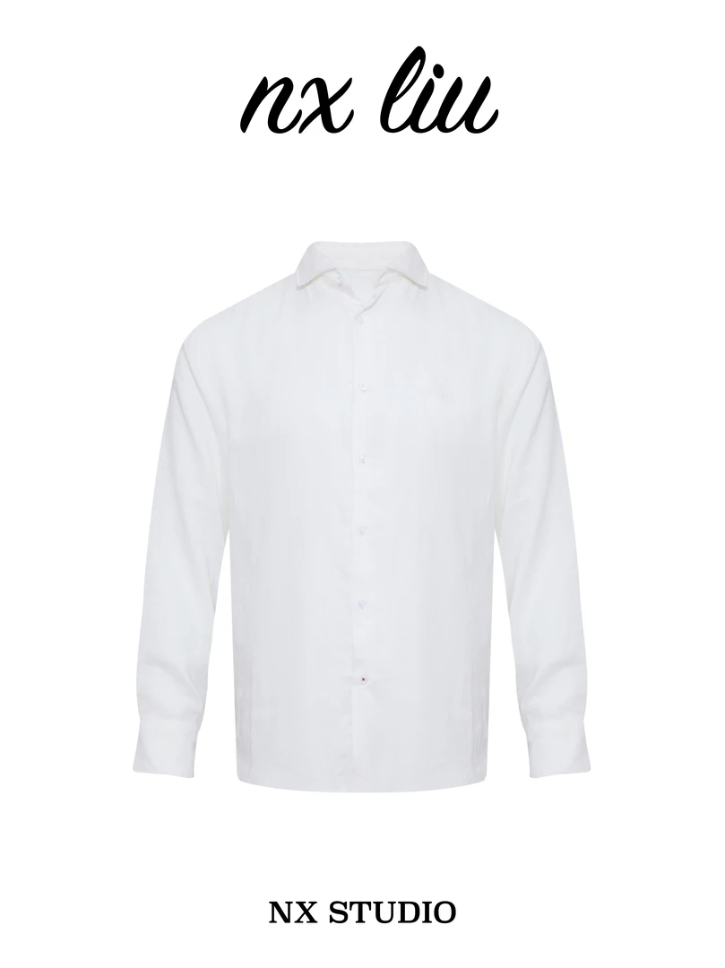 夏季纯亚麻徽标刺绣高品质长袖衬衫