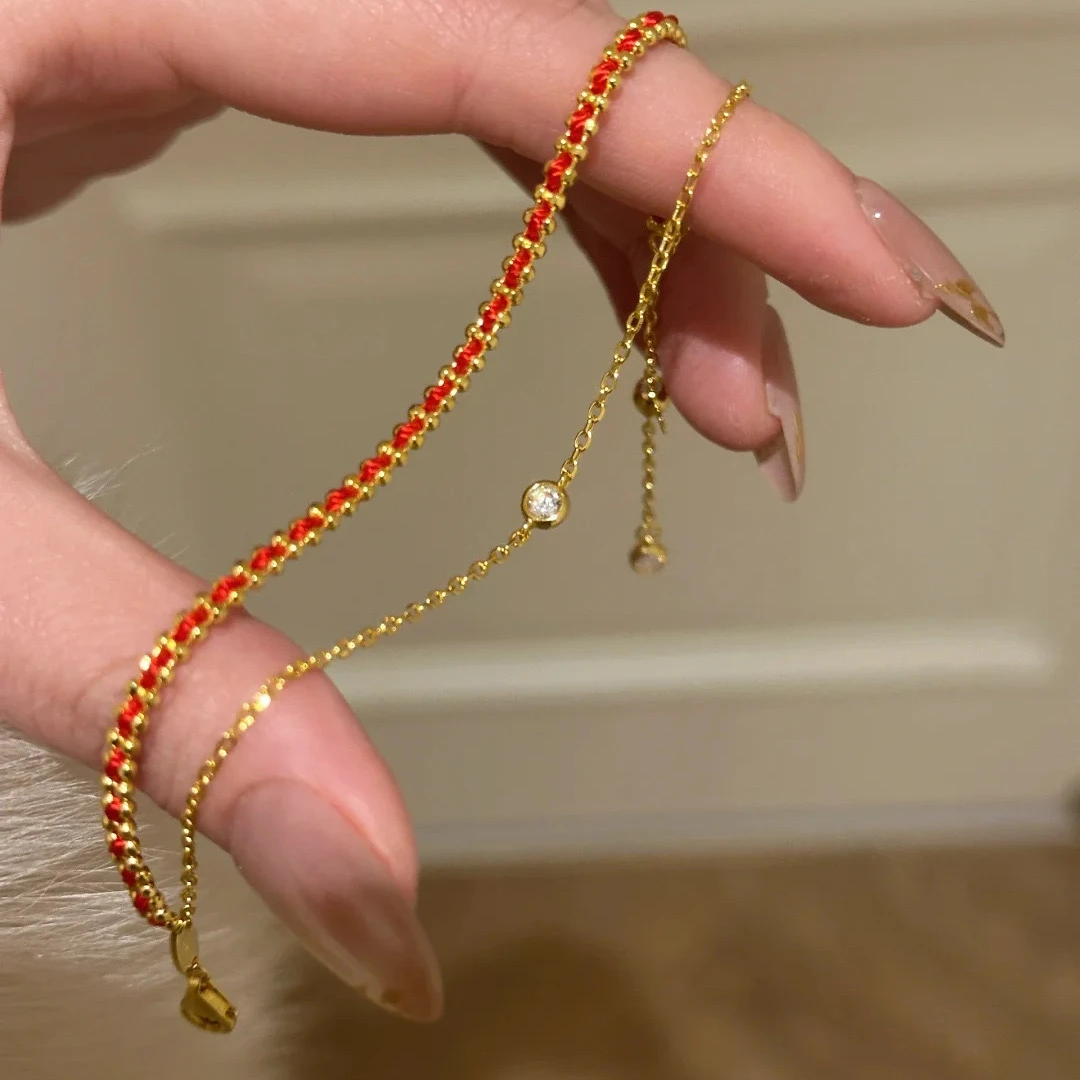 铜合金合成锆石手链 高级感小众设计红绳两层泡泡手链H634-2760