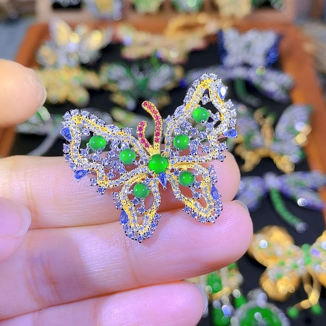 吊坠(不含链)银S925镶嵌翡翠