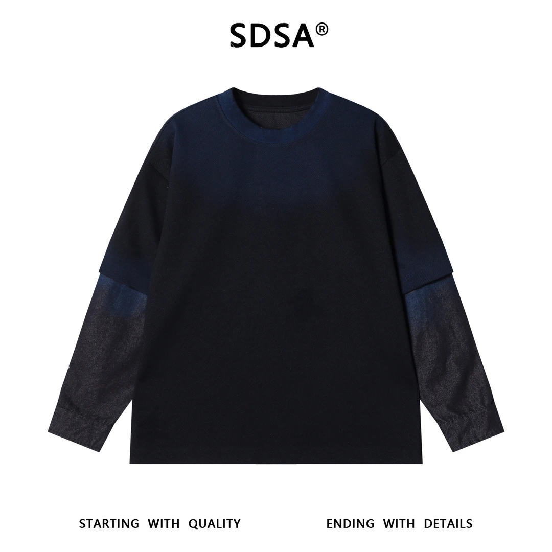 SDSA男士秋冬新款痞帅男装潮牌扎染拼接圆领卫衣肌理感时尚舒适