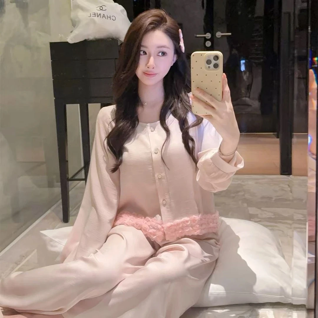 2026新款韩版粉色小香风家居服春秋季冰雪丝纯欲高级感睡衣女套装
