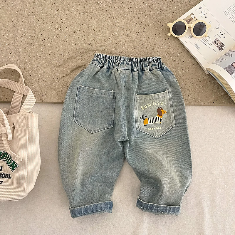 男童牛仔裤春季新款2025韩版儿童春秋百搭牛仔裤子宝宝卡通长裤