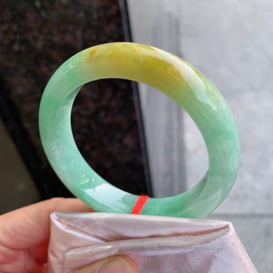 天然翡翠缅A冰种手镯，圈口55-56正圈双彩 完美尺寸55.4/12.3/9.2