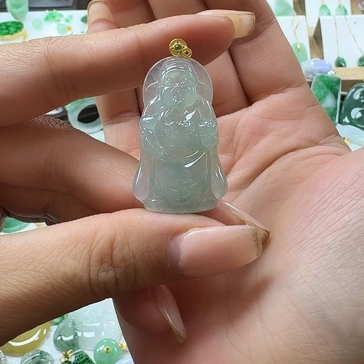 翡翠未镶嵌颈饰冰晴底财神