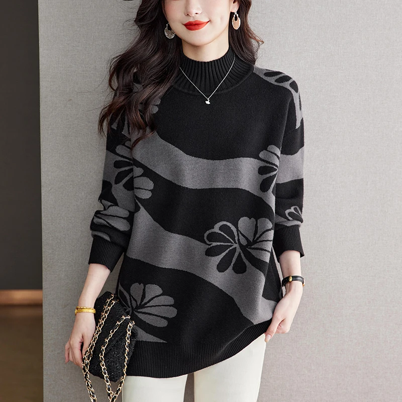 半高领毛衣大码女胖mm冬装上衣中长款遮屁股打底衫洋气时尚高级感