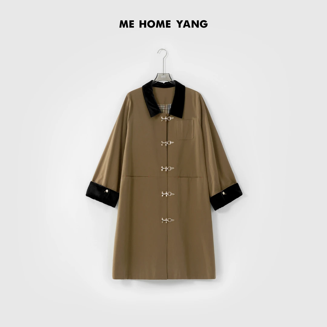 ME【古驼飞机扣风衣】 秋冬新款时尚经典长款风衣 MEQC1937