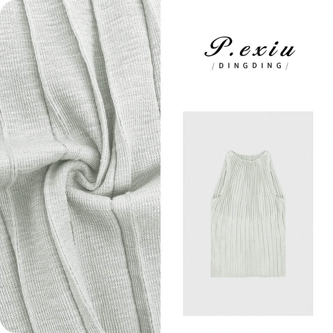 PanYiXiu/潘依绣【温韵】人丝圆领压褶套头精致感针织背心ZZ0820