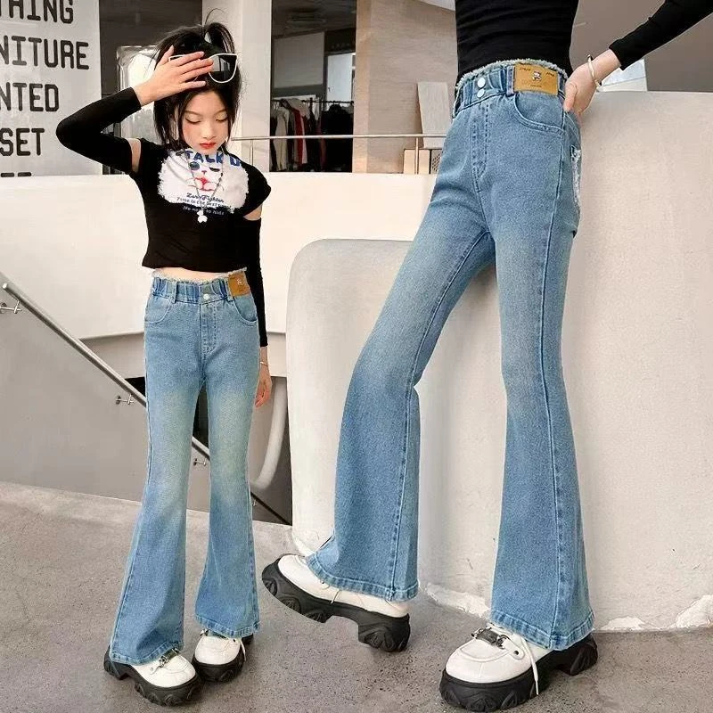 潮款夏装女童高腰喇叭裤春秋款新款儿童春秋款喇叭裤女童裤牛仔裤